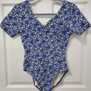 90s Vintage Blue Floral Bodysuit